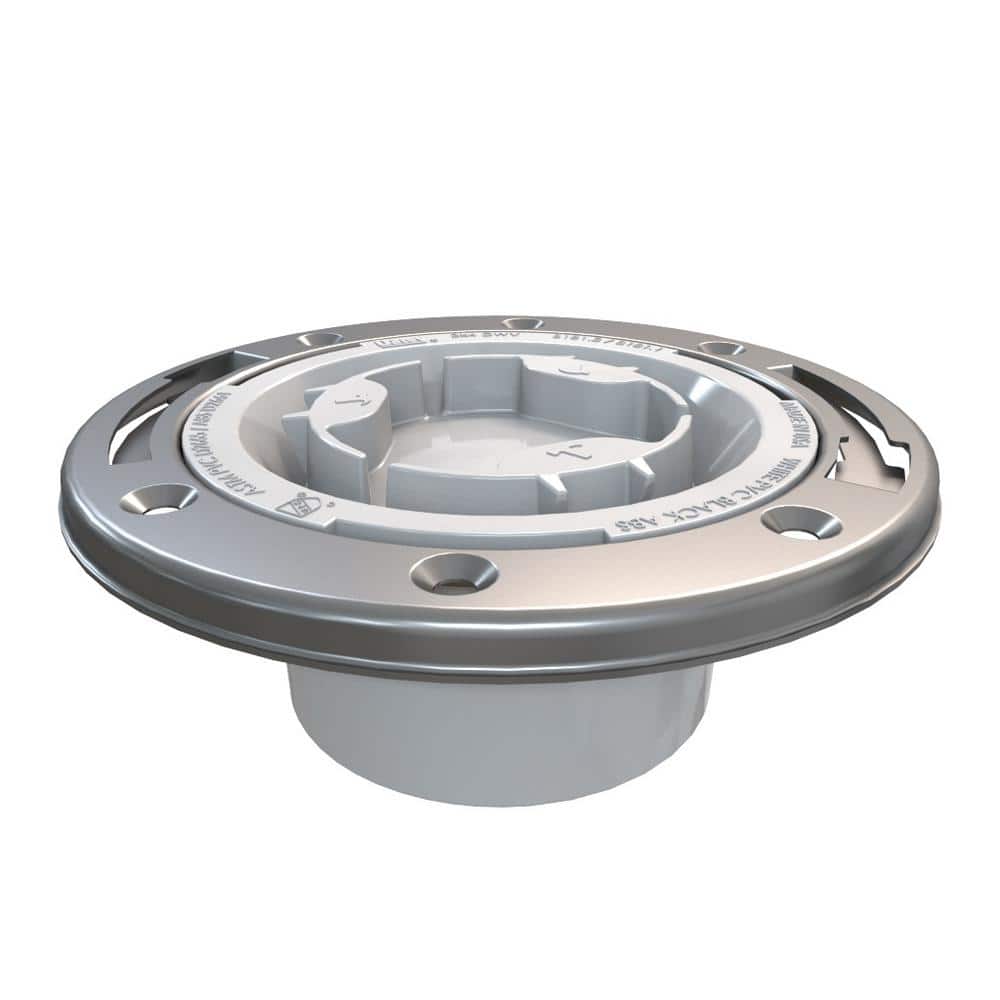 Oatey Fast Set 3 in. Outside Fit or 4 in. Inside Fit PVC Hub Toilet Flange with Test Cap and Stainless Steel Ring