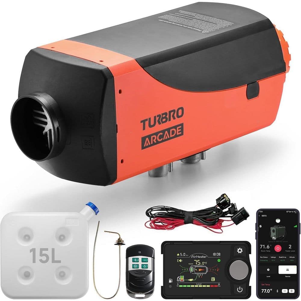 TURBRO 27K BTU /8kW Diesel Heater, DC 12V/24V Parking Space Heater with 4 Gal Fuel Tank, Smart LCD, Remote/Bluetooth Controlled