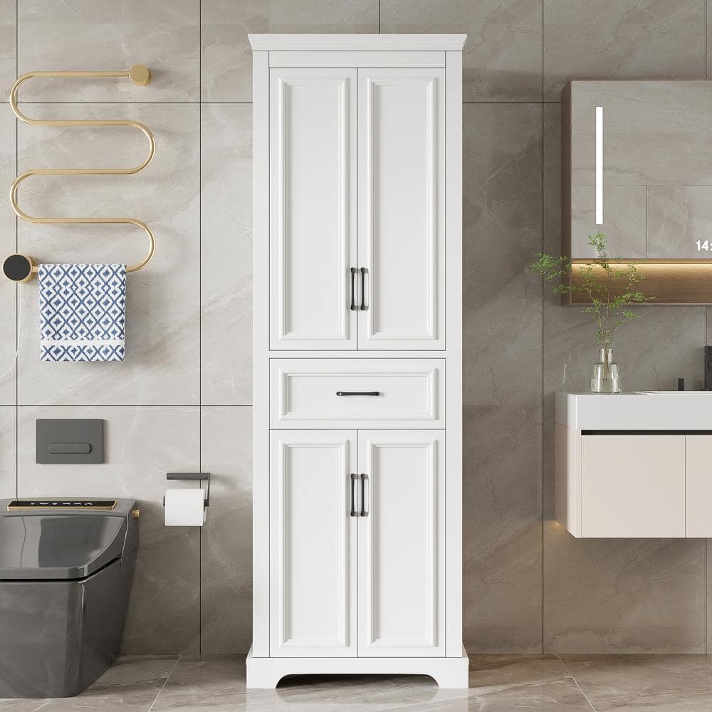Unbranded Modern 70.8" White Freestanding Bathroom Linen Cabinet with Adjustable Shelves,4 Doors & 1 Drawer