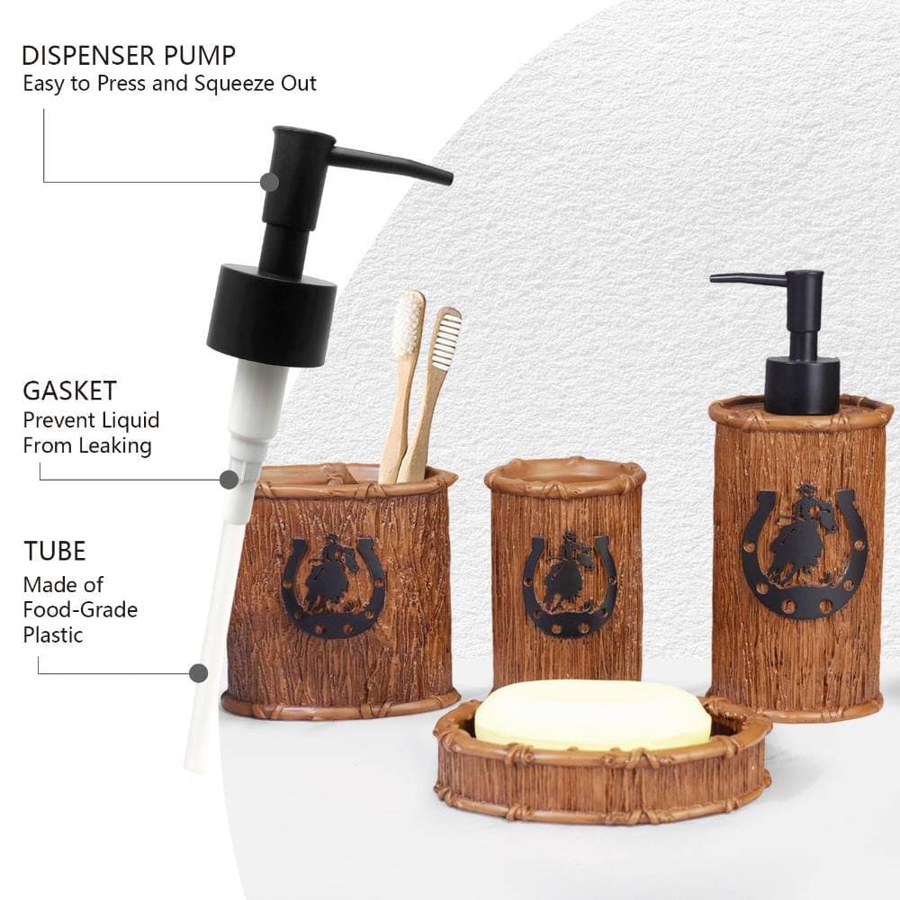 Unbranded 4-Piece Resin Bath Accessory Set with Lotion Dispensers, Tumbler Cup and Soap Dish in Western Rustic (3)