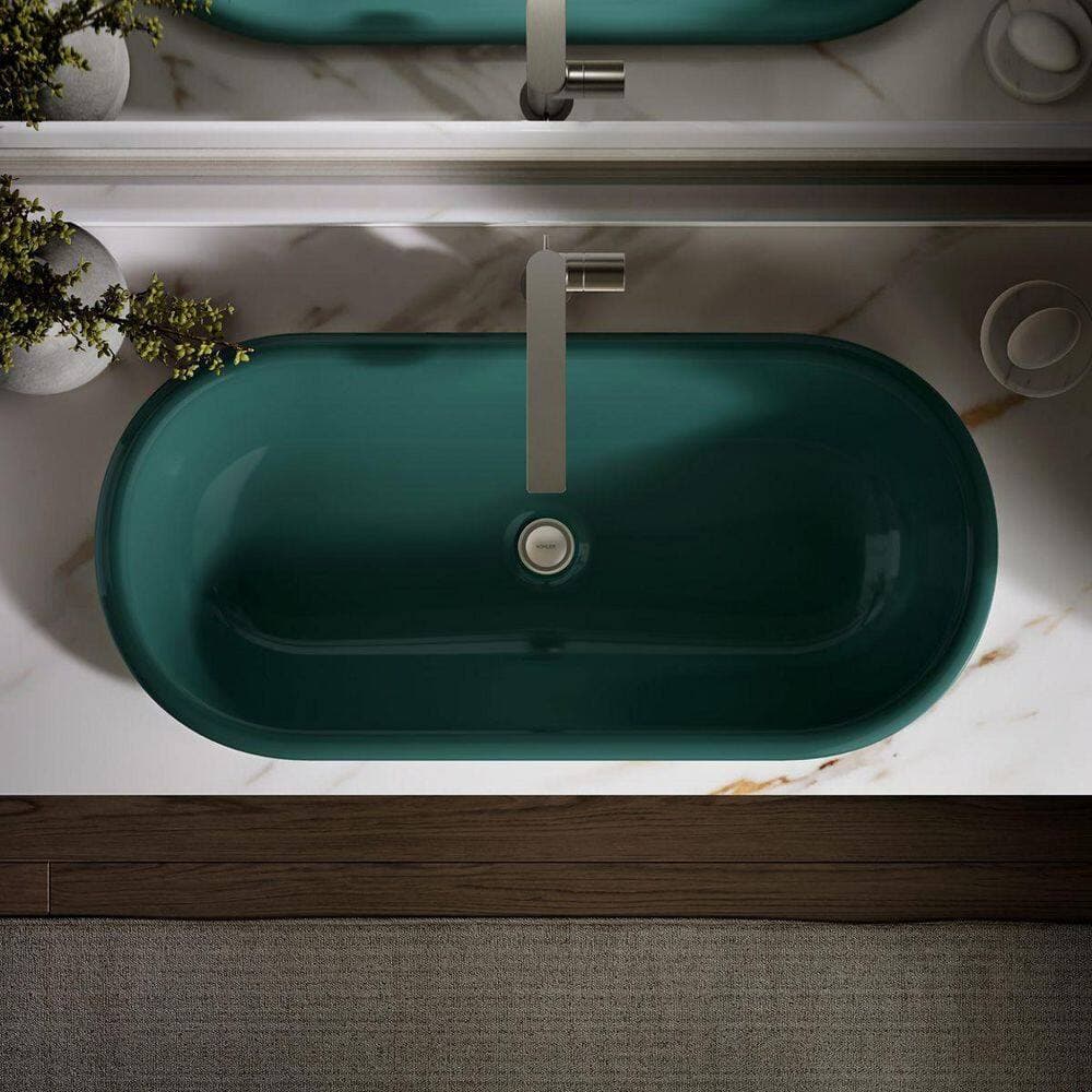 KOHLER Iron Plains 33 in. x 15.625 in. Drop-In Bathroom Sink in Teal Exterior with Teal Interior Cast Iron (3)