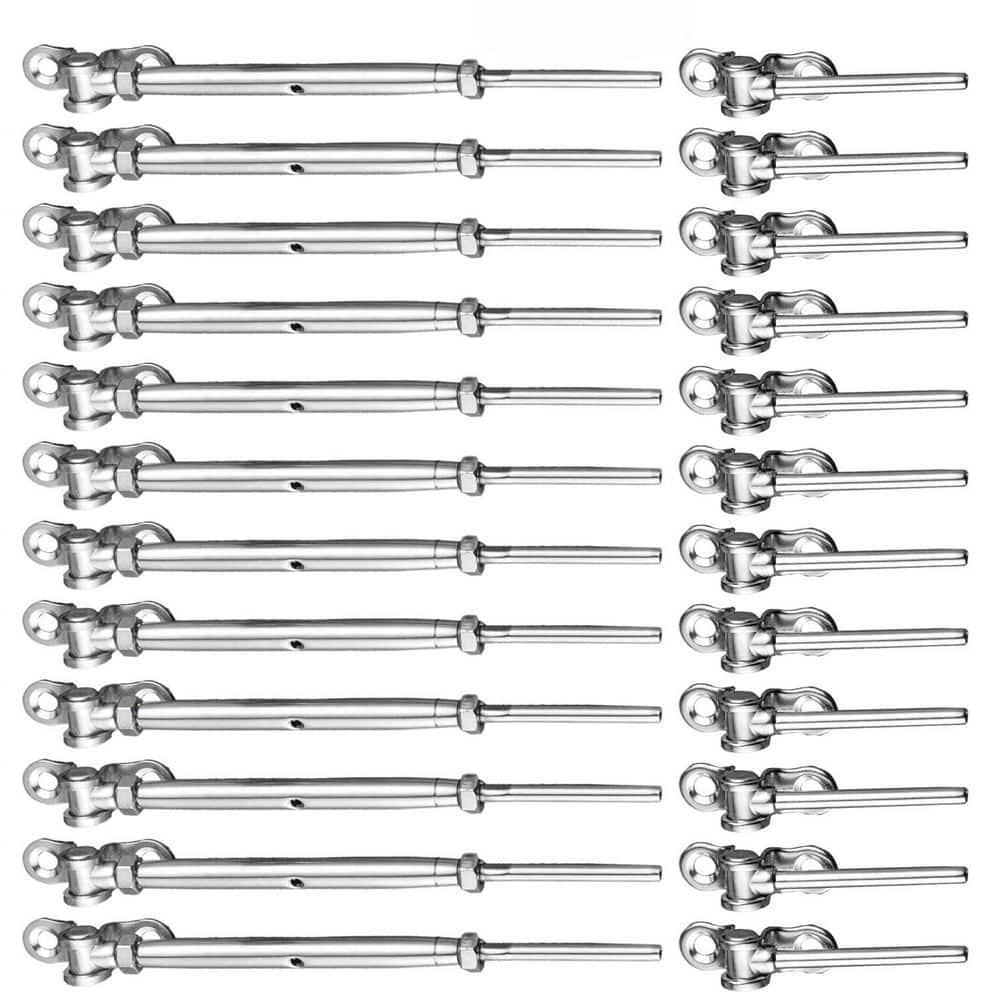 Afoxsos 36-Pair T316 Stainless Steel Cable Railing Kit Adjustable Swage Toggle Turnbuckle for 1/8 Wire Rope 180° Angle Wood Post (1)