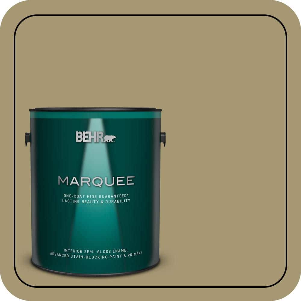 BEHR MARQUEE 1 gal. #S330-5 Dried Chive One-Coat Hide Semi-Gloss Enamel Interior Paint & Primer
