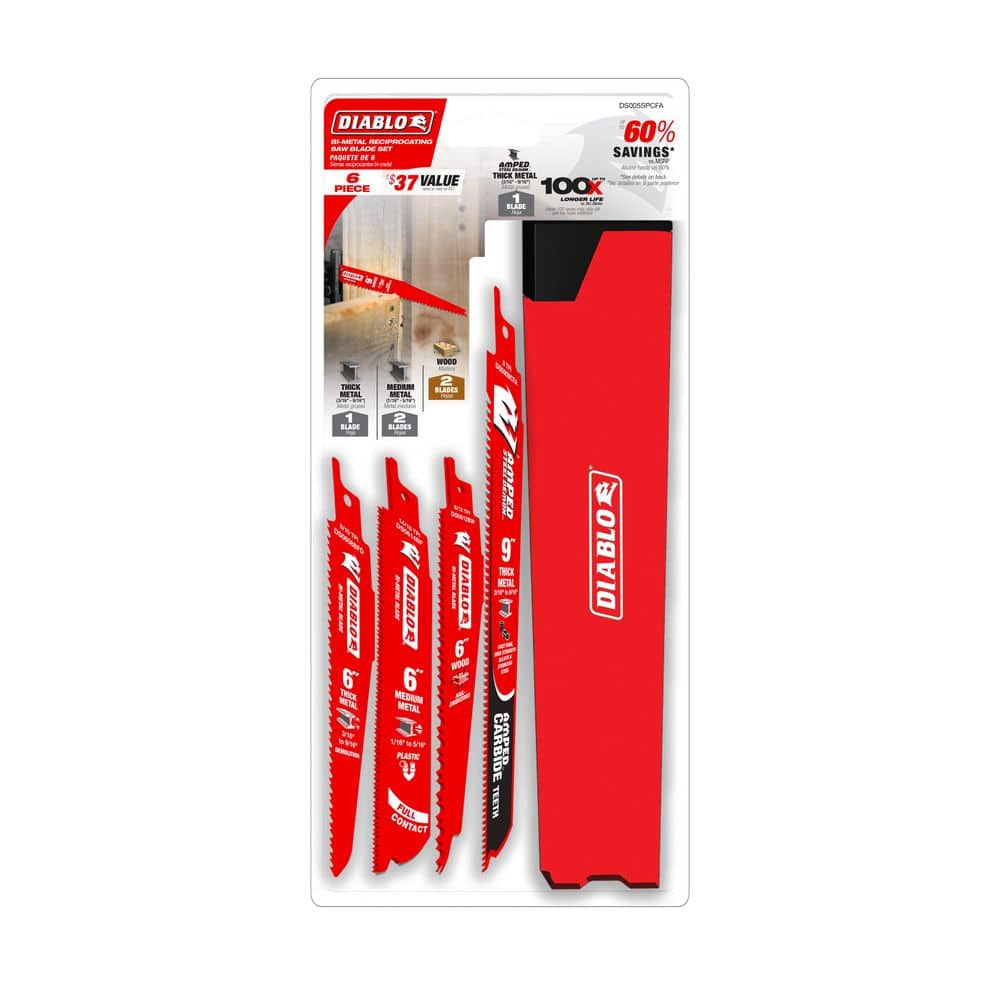 DIABLO Bi-Metal and AMPED Carbide 9 in. 8 TPI Thick Metal Reciprocating Saw Blade Set (6-Piece)