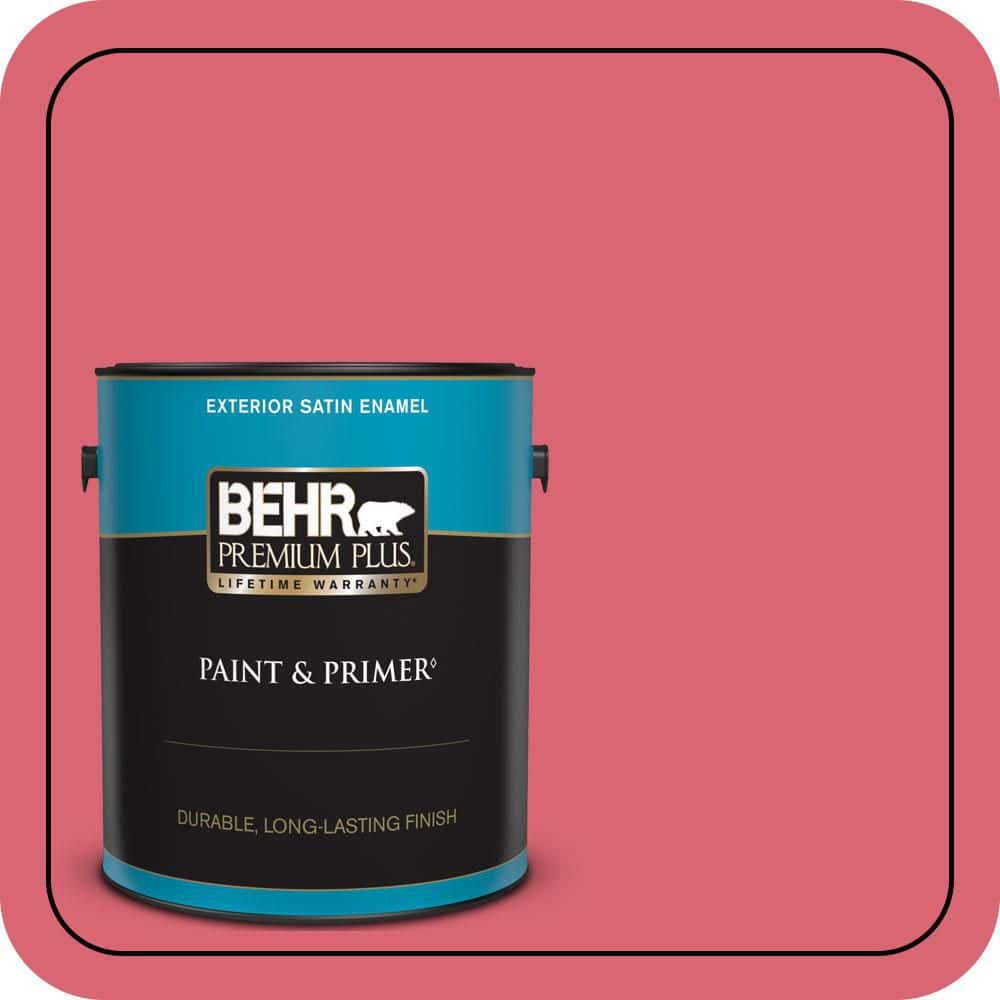 BEHR PREMIUM PLUS 1 Gal. #P150-5A Strawberry Taffy Satin Enamel Exterior Paint and Primer