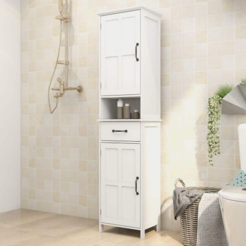 Sanlan 15.8 in. W x 11.8 in. D x 65.0 in. H White Linen Cabinet (3)