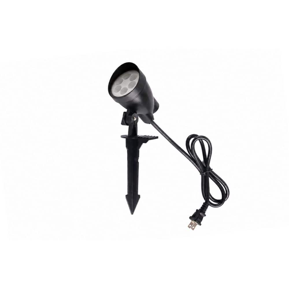 Commercial Electric 400 Lumens Black Plastic Plug-in LED Outdoor Spotlight with 3000K and RGB Integrated Bulb 1-Pack