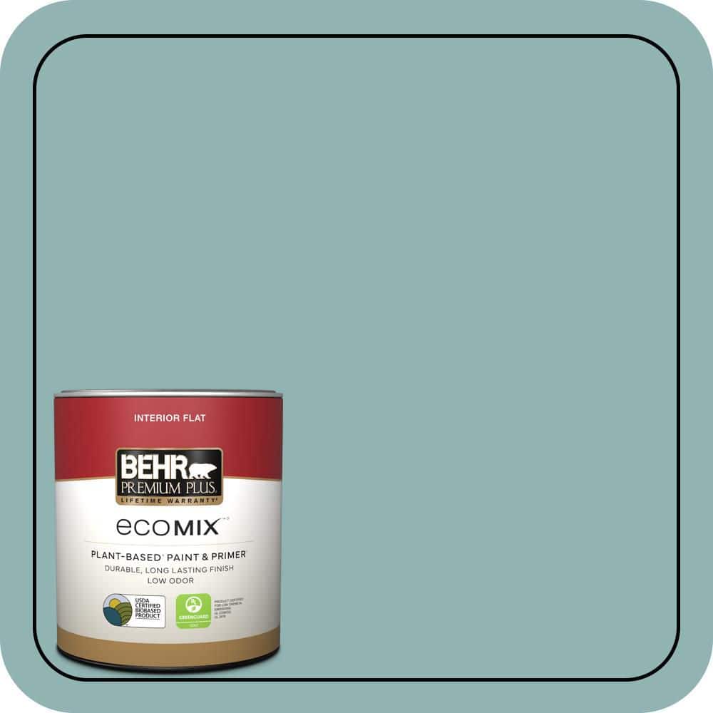 BEHR PREMIUM PLUS 1 qt. #BIC-24 Artful Aqua Flat EcoMix Plant-Based Interior Paint & Primer (1)