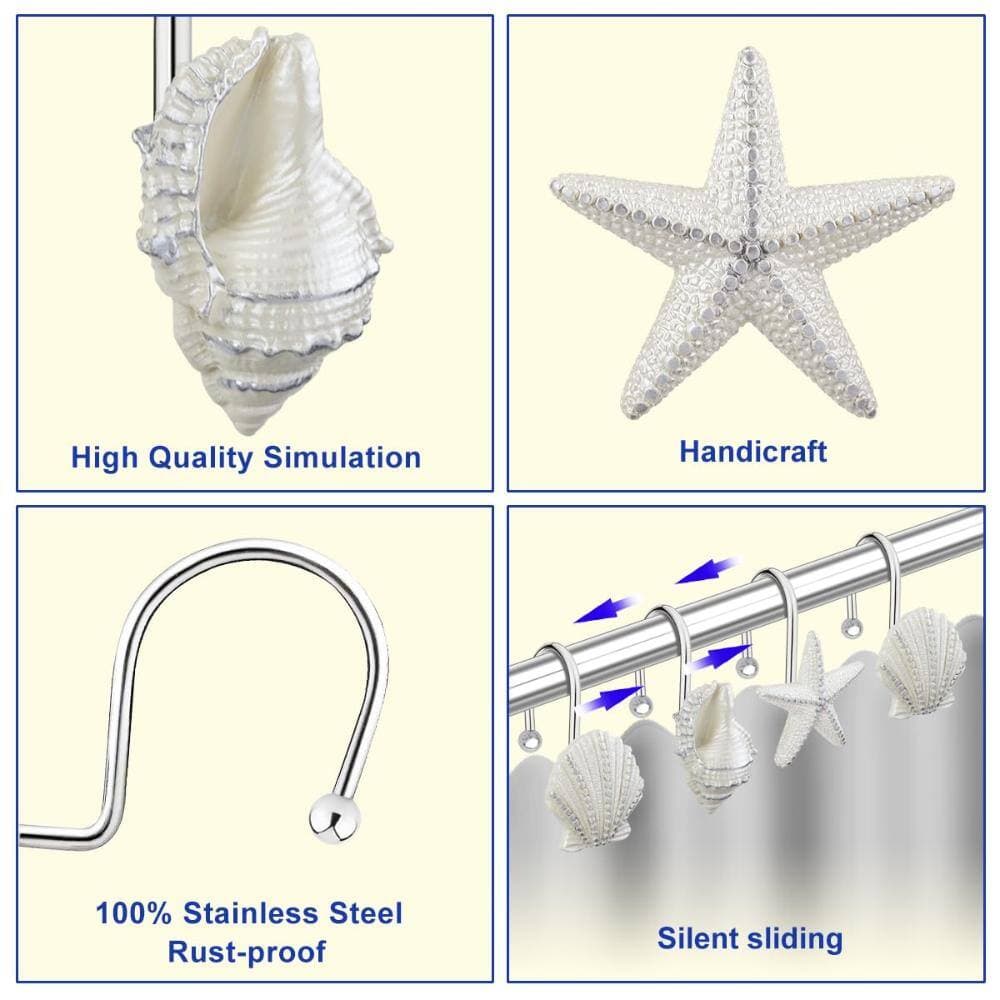 Unbranded Shower Curtain Rings 12 Pack Pearl Shine Seashell Decorative Hooks Anti Rust for Beach Bathroom Décor (2)