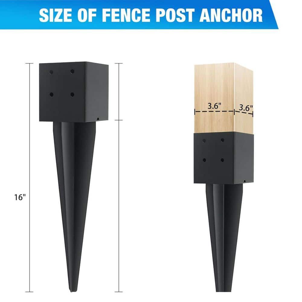 Afoxsos Heavy Duty Metal Fence Post Anchor Ground Spike Black Powder-Coated for Deck Fence Porch Mailbox (1-Pack) (3)