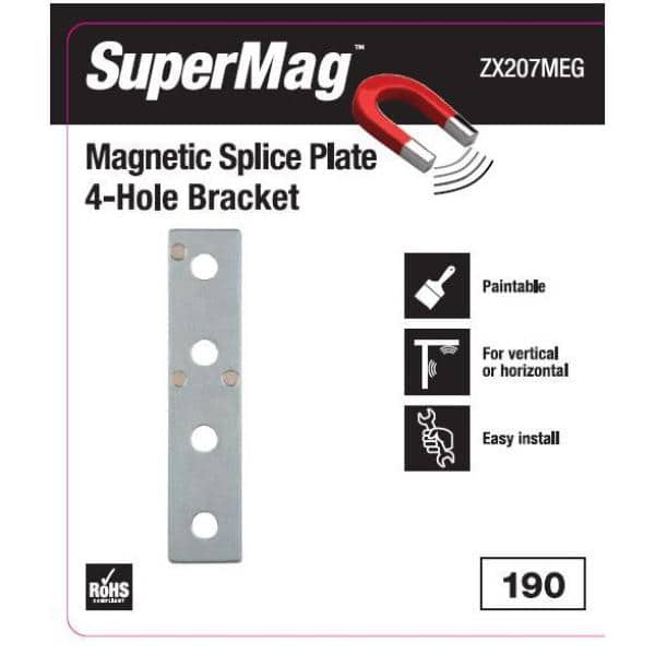 SuperMag 4-Hole Flat Straight Bracket with Magnets - Strut Fitting - Silver Galvanized (ZX207MEG) (2)