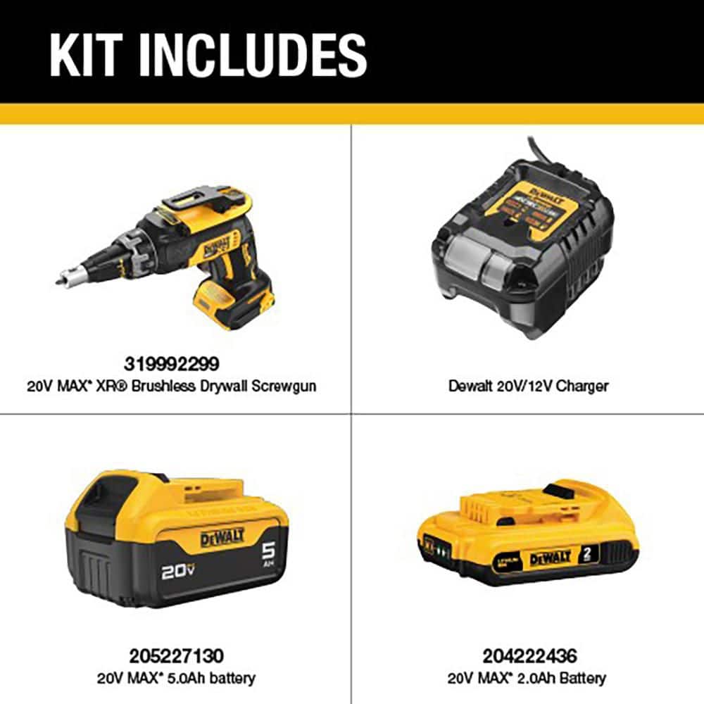 DEWALT XR 20V MAX Lithium-Ion Cordless Brushless Screw Gun with 20V MAX 5.0 Ah and 2.0 Ah Battery Packs and Charger (2)