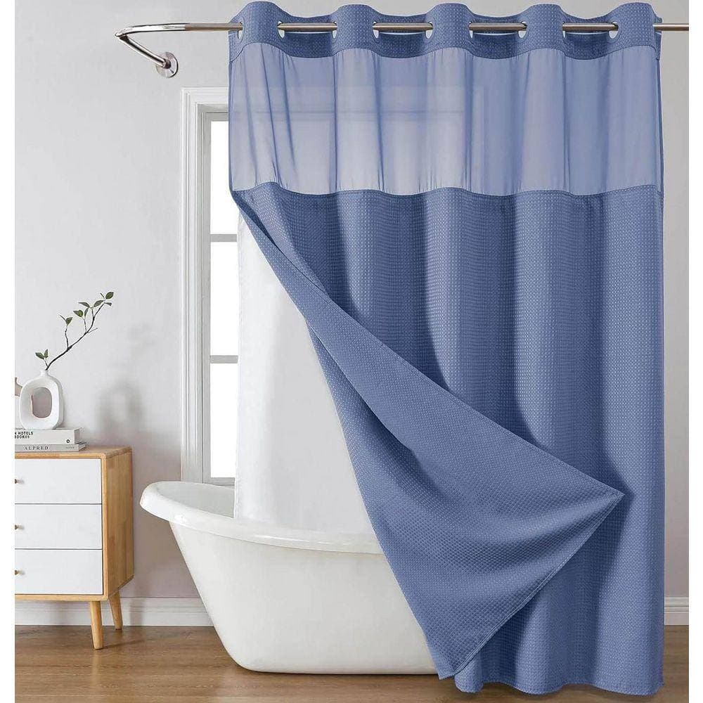Unbranded Waffle Weave Waterproof 71 in. W x 74 in. L Fabric Shower Curtain in blue (3)