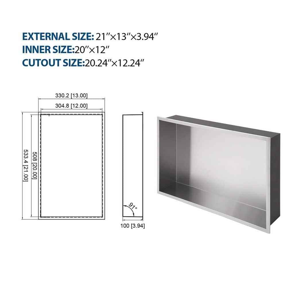 Coporesell 21 in. W x 13 in. H x 4 in. D Shower Niche Set of 1-Pieces in Brushed Nickel (2)