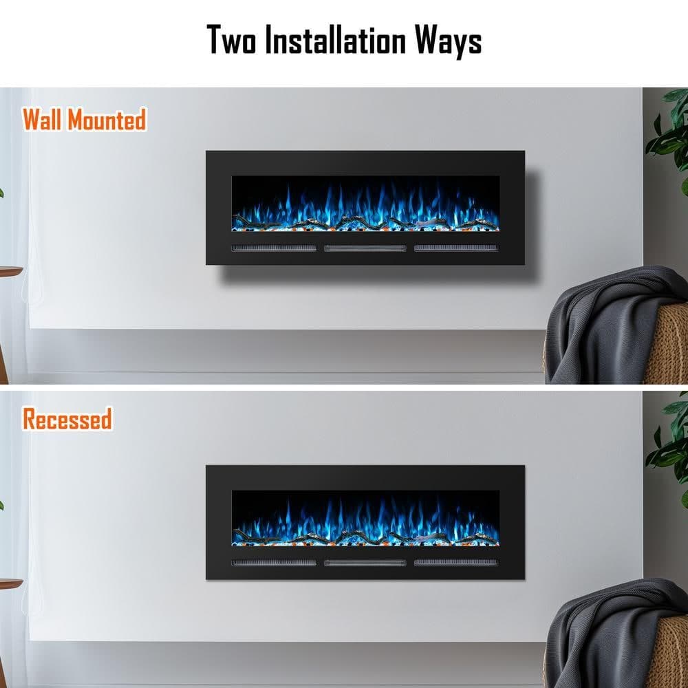Prismaster ...keeps your home stylish 60 in. Electric Fireplace Insert with Adjustable Flame Colors, Thermostat, Recessed and Wall Mounted, Black (2)