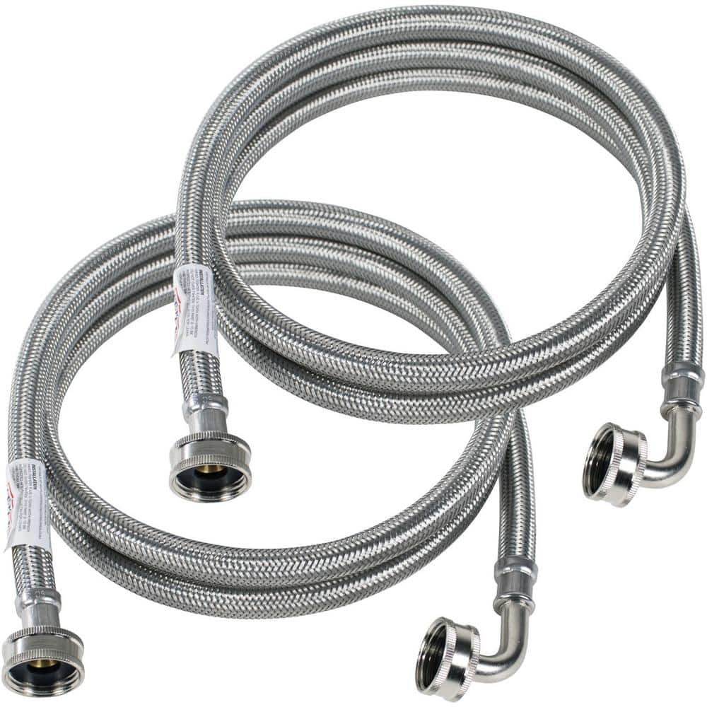 CERTIFIED APPLIANCE ACCESSORIES 4 ft. Braided Stainless Steel Washing Machine Hoses with Elbow (2-Pack) (2)