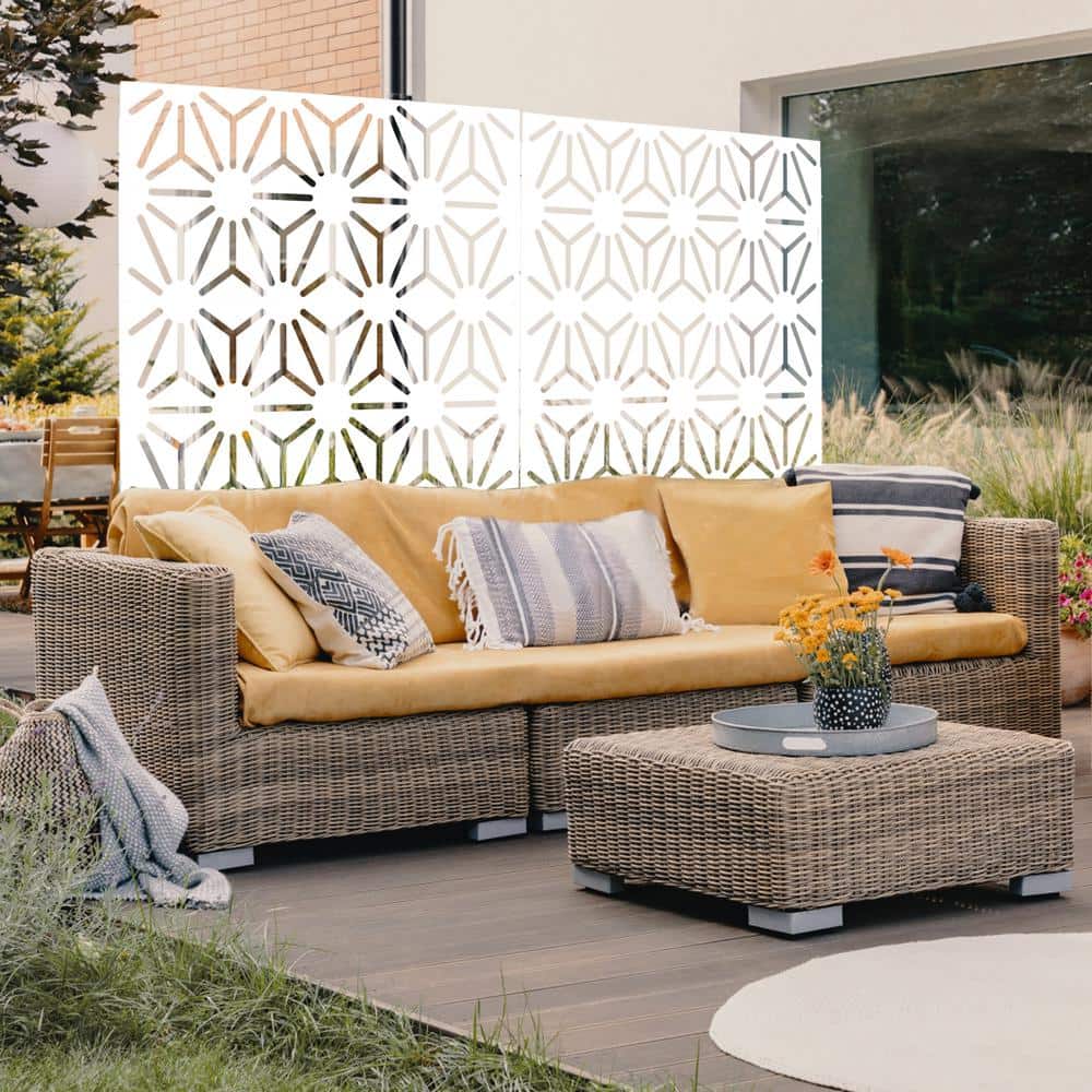 Unbranded 6.3 ft. H x 4 ft. W White Metal Outdoor Privacy Panels Freestanding Garden Fence Panels Decorative Screen Panel (2)