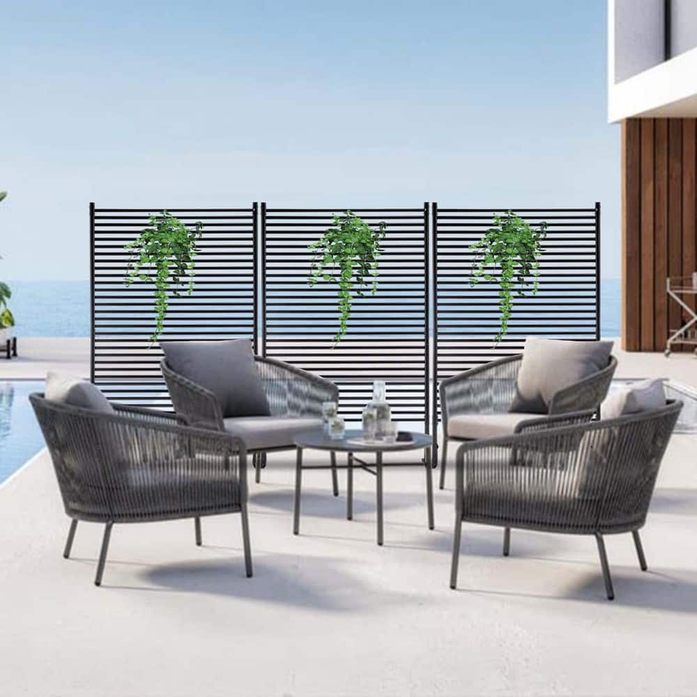 Unbranded 3.88 ft. x 5.93 ft. Black Outdoor Metal Privacy Screens, Outdoor Privacy Screen for Deck Patio Balcony Garden Fence (1)