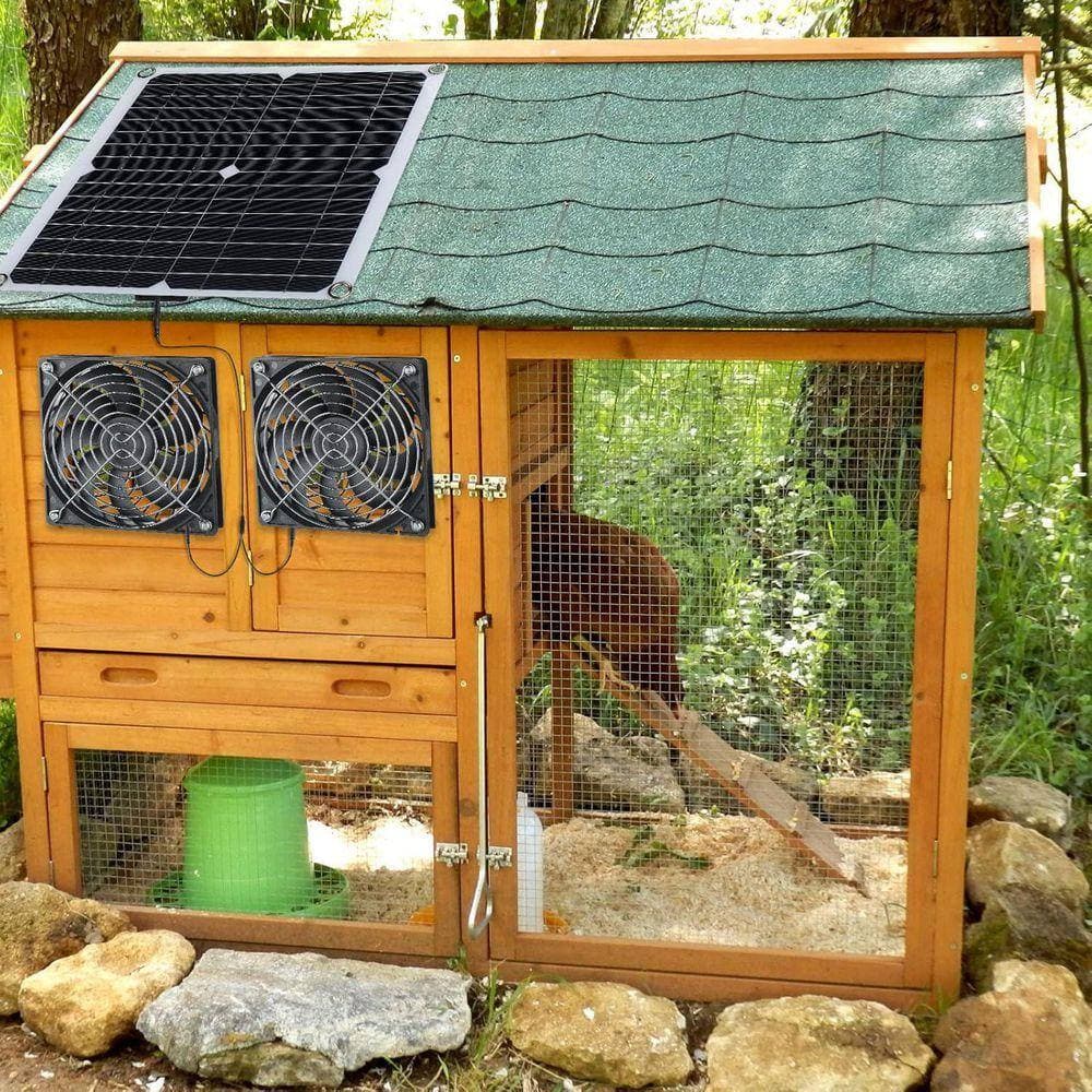 KIWDZFU 20W 16V Solar Panel Exhaust Fan Kit with Dual USB Adapters, Waterproof for Greenhouses, Chicken Coops, and Outdoor Use (2)