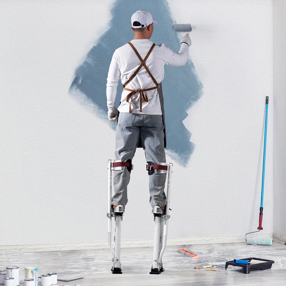 SVOPES Adjustable Drywall Stilts, 18 in. to 30 in. Aluminum Tool Stilts with Protective Knee Pads, Non-Slip Work Stilts, Silver (2)