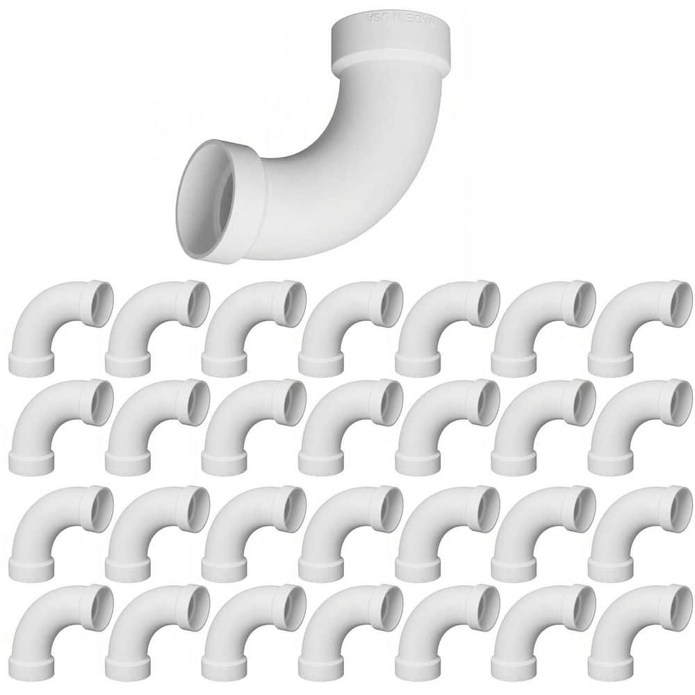 PLUMBFLEX 1-1/2 in. Rigid PVC DWV Long Sweep 1/4 Bend 90° Elbow, 0.46 Ft Long, Hub x Hub Plumbing Fitting, Schedule 40 (50 Pack) (1)