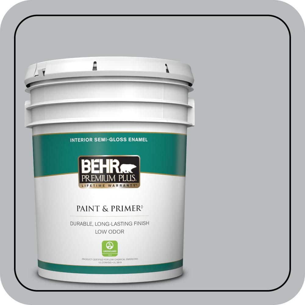 BEHR PREMIUM PLUS 5 gal. #PPU18-05 French Silver Semi-Gloss Enamel Low Odor Interior Paint & Primer