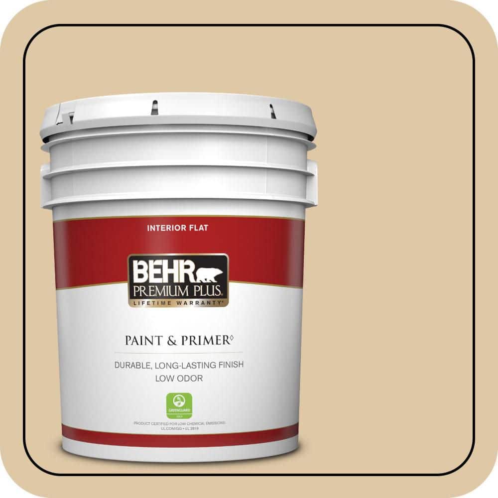 BEHR PREMIUM PLUS 5 gal. #PWL-82 Pita Bread Flat Low Odor Interior Paint & Primer