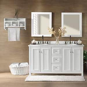 Alaterre Furniture Williamsburg 60 in. W x 21.3 in. D x 34 in. H Bath Vanity Cabinet without Top in White with Mirrors 3-Piece Bathroom Set (2)