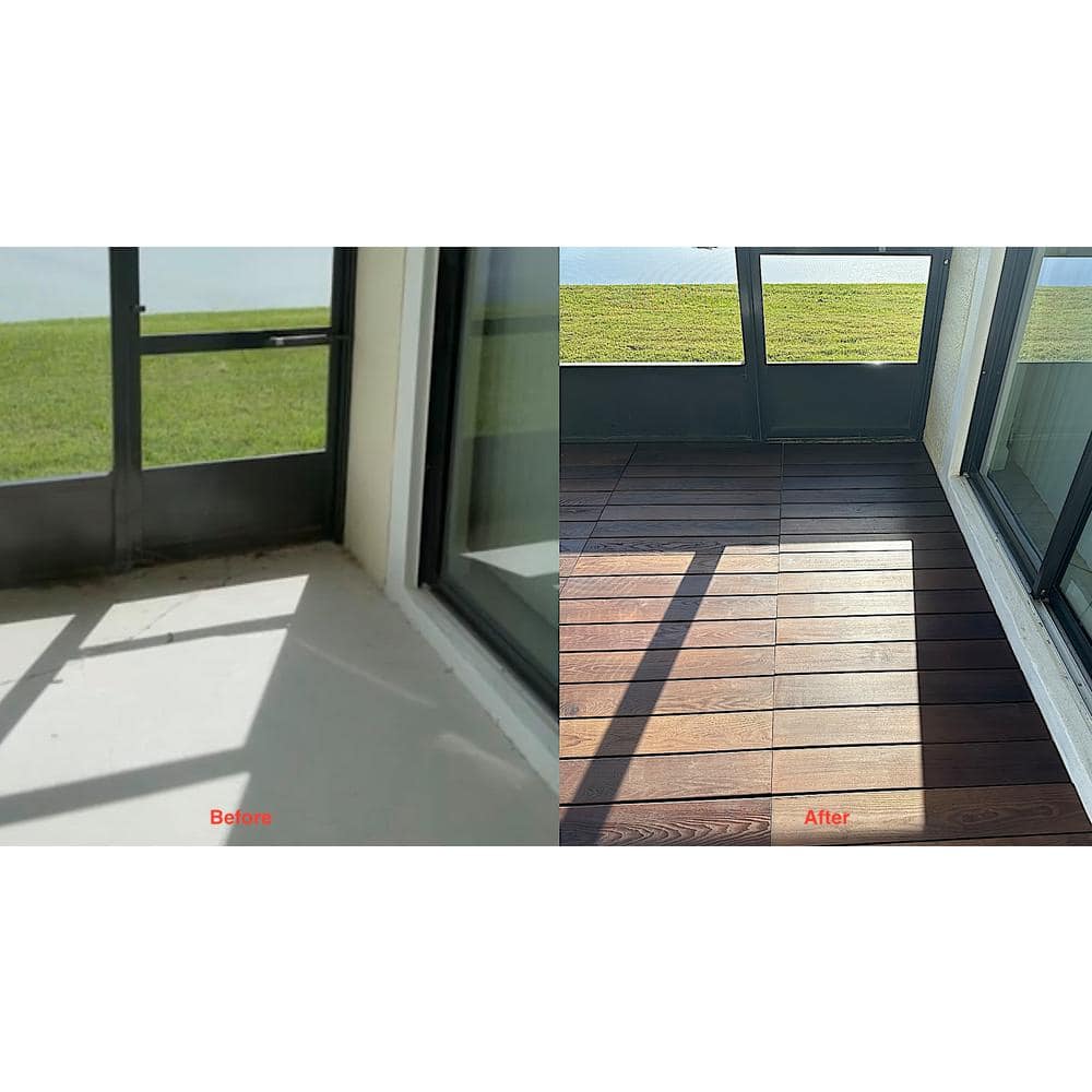 Unbranded Roll Deck 4 ft. x 32 in. Non-Slip Thermo-Treated Wood Deck Tile in Brown (1-Piece/Box) (3)