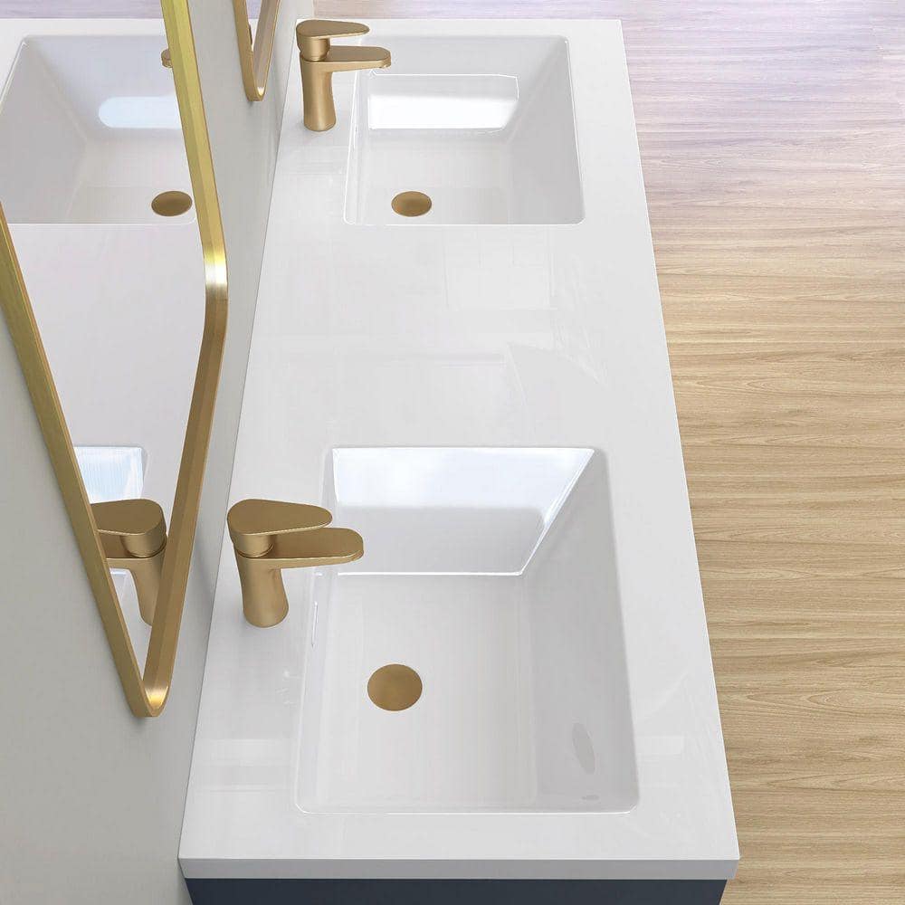 NTQ 60 in. W x 22 in. D Solid Surface Resin White Rectangular Vanity Top Double Sink Bathroom Vanity Top in Glossy White (3)
