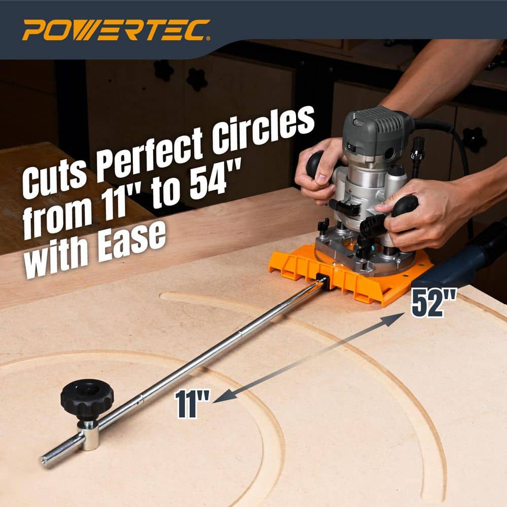 ‎POWERTEC Router Circle Cutting Jig, Adjustable Router Template System for 11 in. to 54 in. Circles (3)