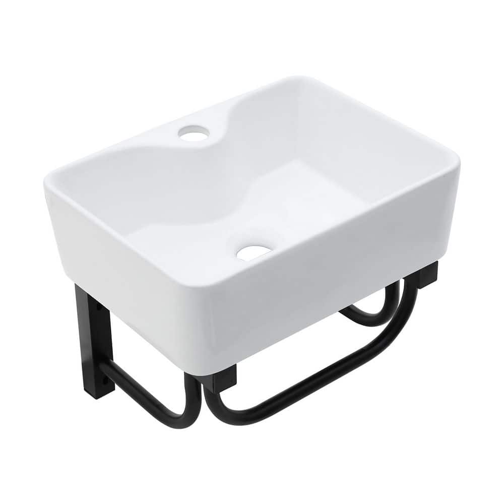 Dueyeeri 5 in. Wall-Mounted Rectangular Bathroom Ceramic Sink in White (1)