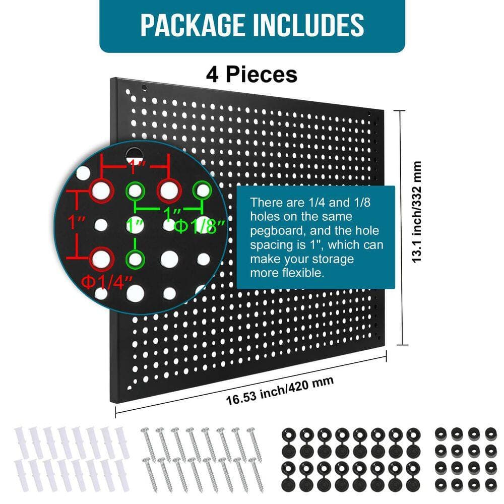 NVNOO 16 in. x 12 in. Heavy Duty Steel Pegboard Garage Organization Panels for Garage Tool Storage, Black (4-Pack) (2)