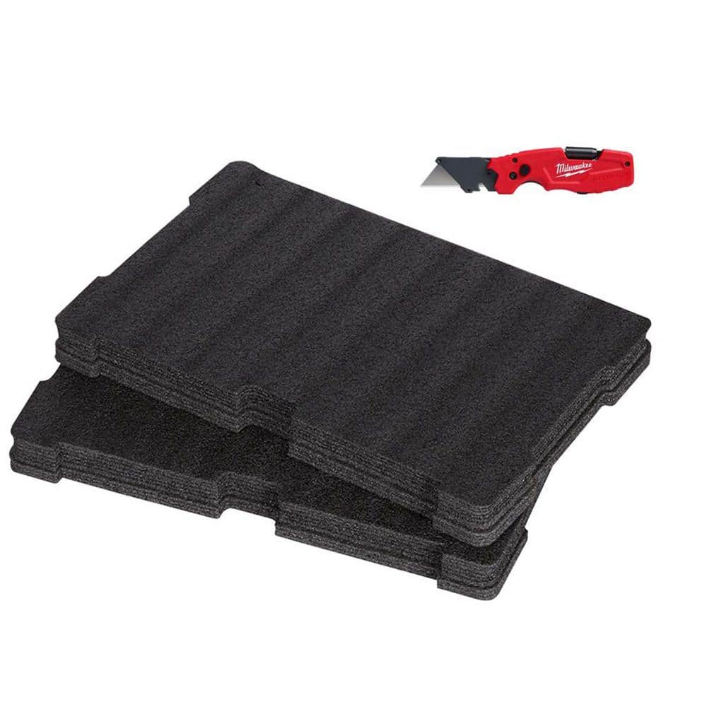 Milwaukee FASTBACK 6-in-1 Folding Utility Knife with 3 in. Blade with PACKOUT Tool Box Customizable Foam Insert (2-Piece)
