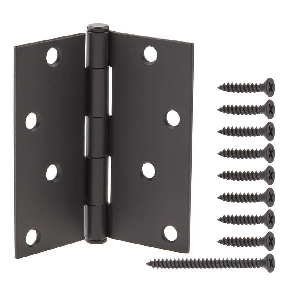 Everbilt 4 in. Square Radius Matte Black Squeak-Free Door Hinge