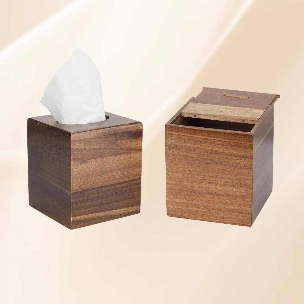 Unbranded Modern Wooden Tissue Box Cover, Square Tissue Holder for Home and Office, 5 in. Cube, Rich Brown Finish (3)
