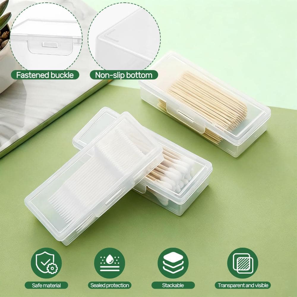 Unbranded 4-Piece Cotton Swab Holder Set with Lids, Floss Dispenser, Plastic Box 4.1 x 1.8 x 1 in. Travel-Friendly (3)