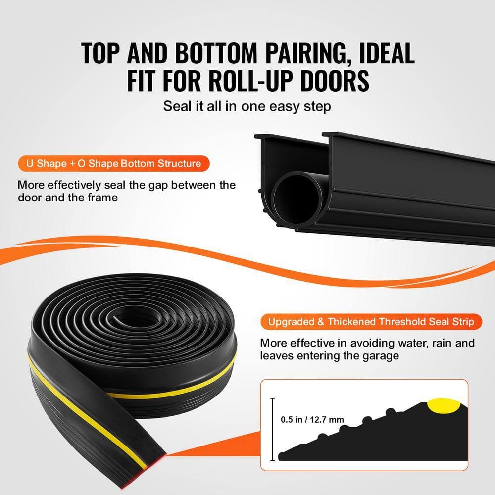 VEVOR 3.94 in. H x 12.6 in. W Garage Door Threshold and Bottom Seals Kit, 20 ft. U Shape+O Ring Universal Garage Door Bottom (3)