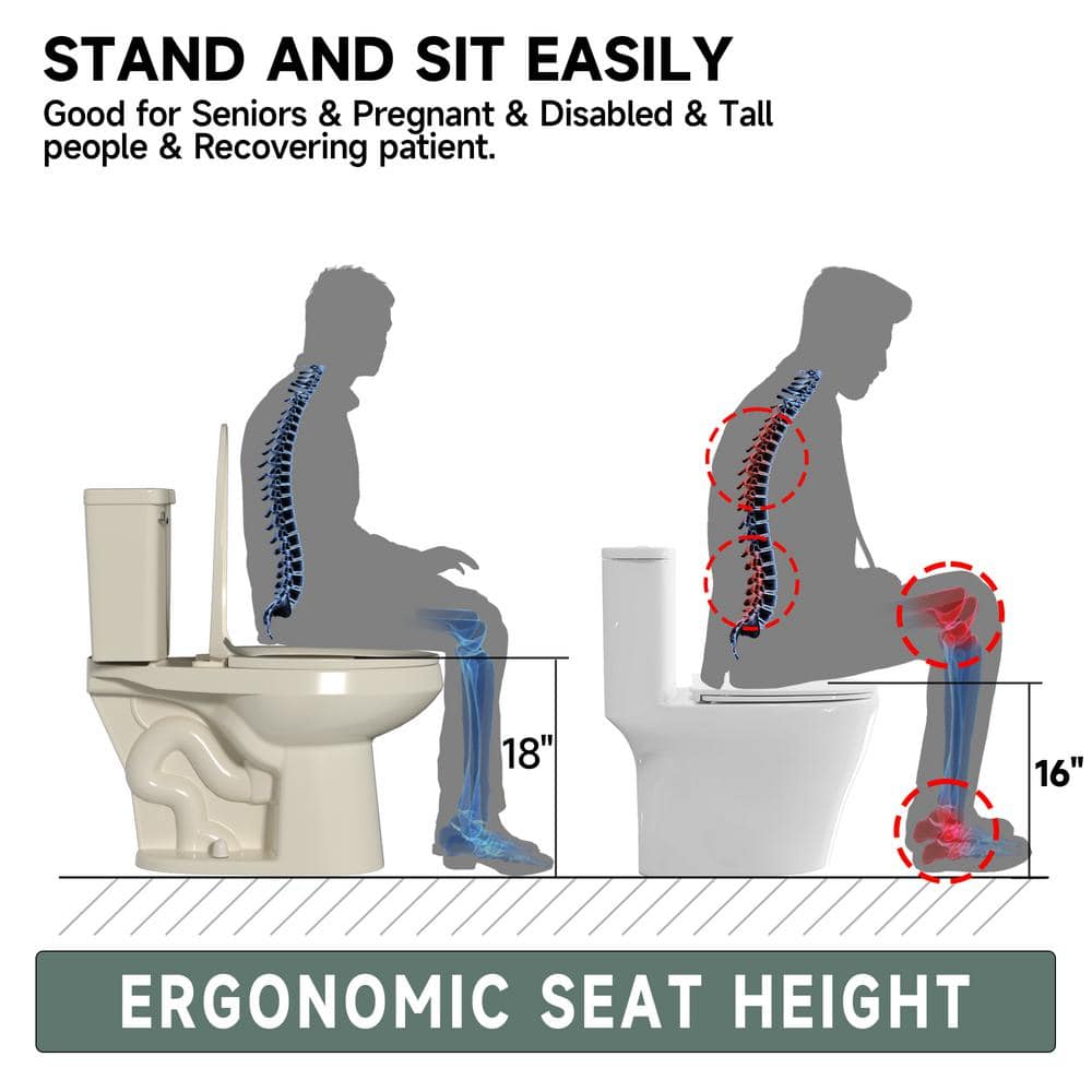 Vomlor ADA Toilet 17 in. Chair Height 1.28 GPF Single Flush Elongated 2-Piece Toilet in Bone w/ Map Flush 1000g, Seat Included (2)