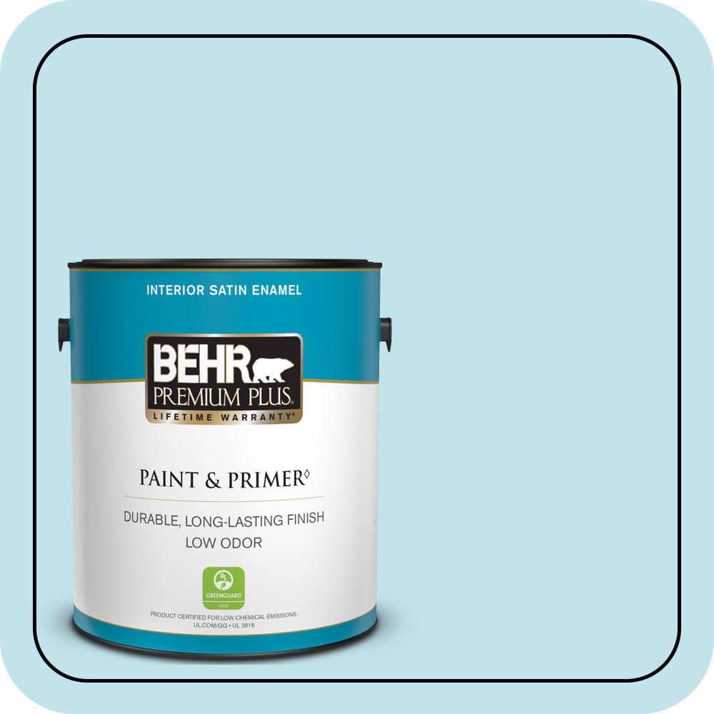 BEHR PREMIUM PLUS 1 gal. #540C-2 Serene Sky Satin Enamel Low Odor Interior Paint & Primer