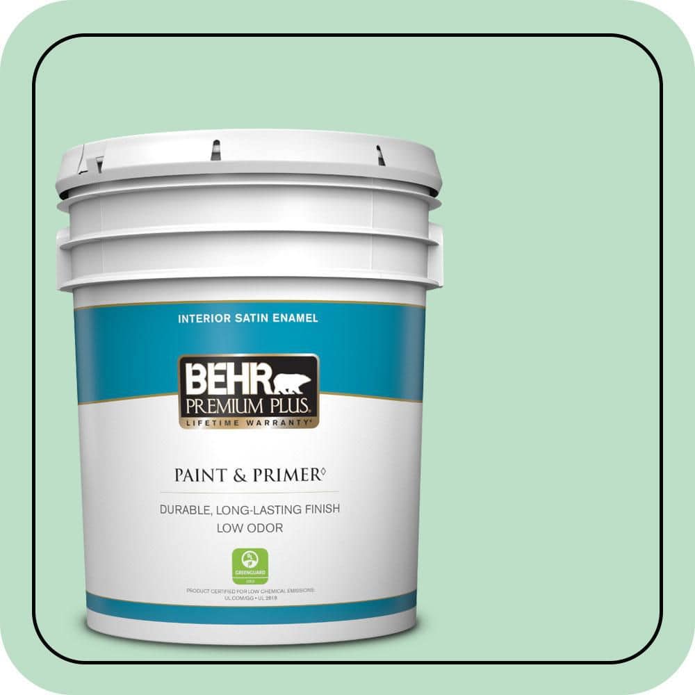 BEHR PREMIUM PLUS 5 gal. #470C-3 Spirited Green Satin Enamel Low Odor Interior Paint & Primer