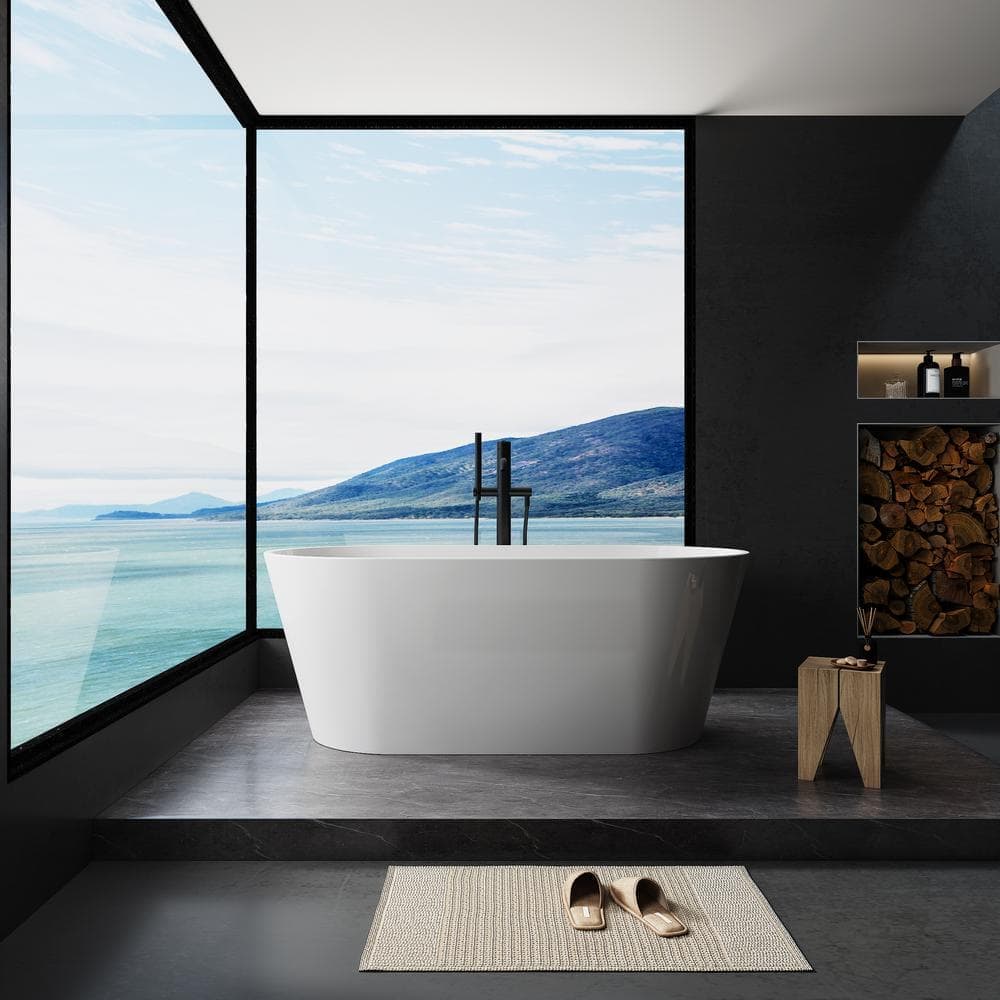 HOMEMYSTIQUE 59 in. x 31.1 in. Soaking Bathtub with Center Drain in White (3)