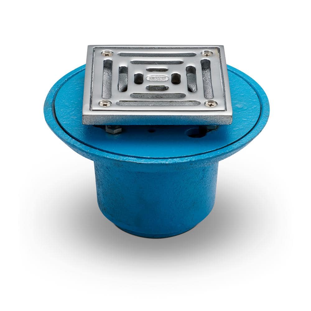 Zurn 5 in. Square Chrome Plated Strainer, Clamping Collar, and 2 in. No-Hub Outlet Shower Drain