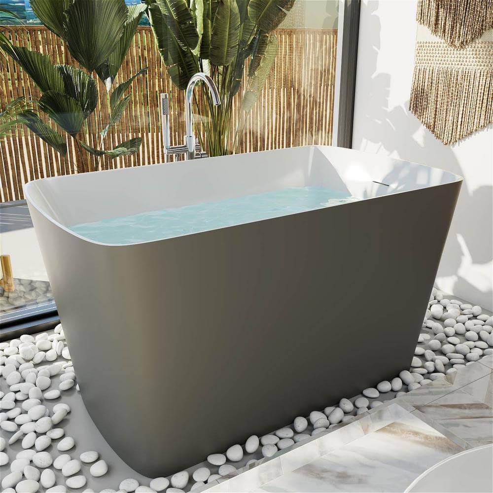 Mokleba 47 in. L x 27.55 in.W Japanese Soaking Acrylic Freestanding Flatbottom Bathtub Right Drain with cUPC Certified in Gray (3)