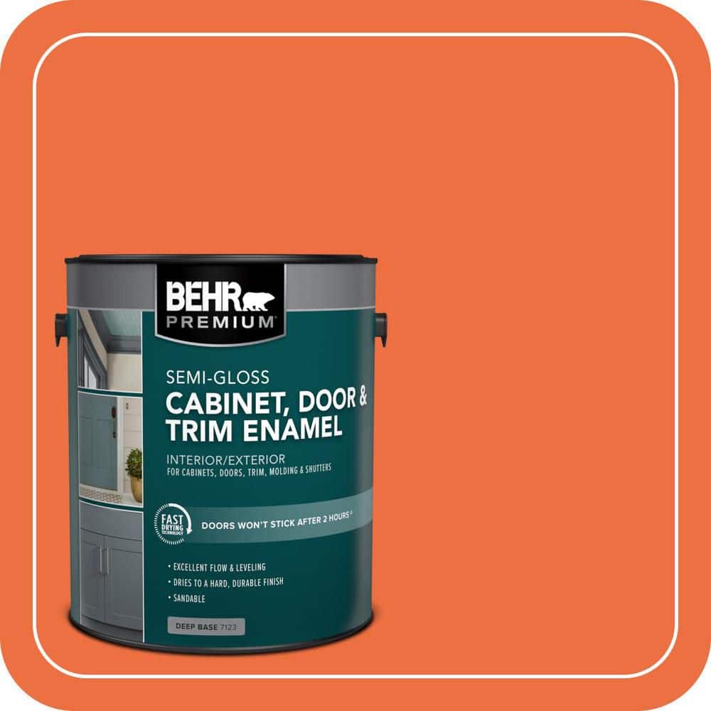 BEHR PREMIUM 1 gal. #210B-6 Aurora Orange Semi-Gloss Enamel Interior/Exterior Cabinet, Door & Trim Paint