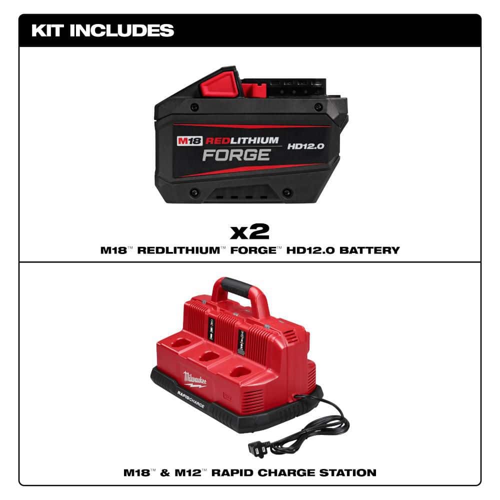 Milwaukee M18 18V Lithium-Ion REDLITHIUM FORGE HD 12.0 Ah Battery Pack (2-Pack) w/ Charger (2)