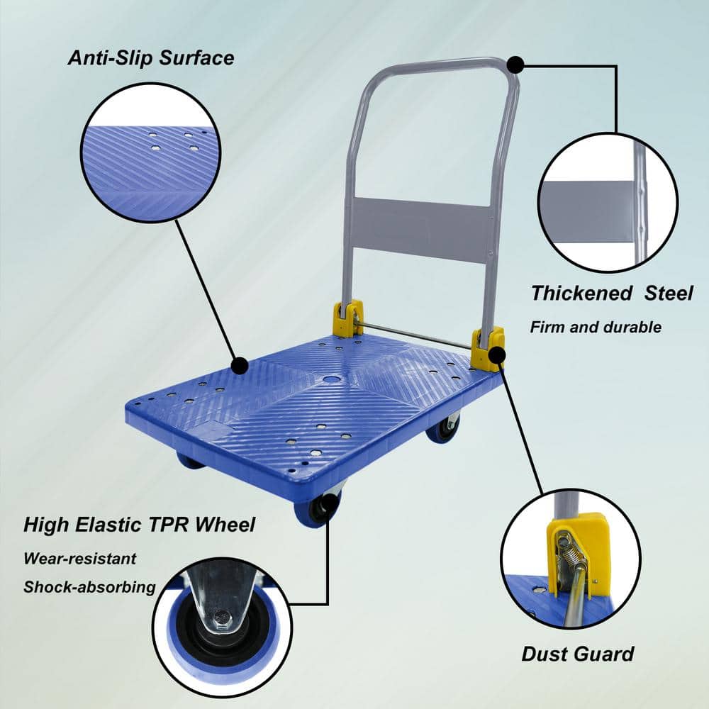 Tatayosi 440 lbs. Weight Capacity Foldable Platform Push Hand Truck Cart, Blue (3)