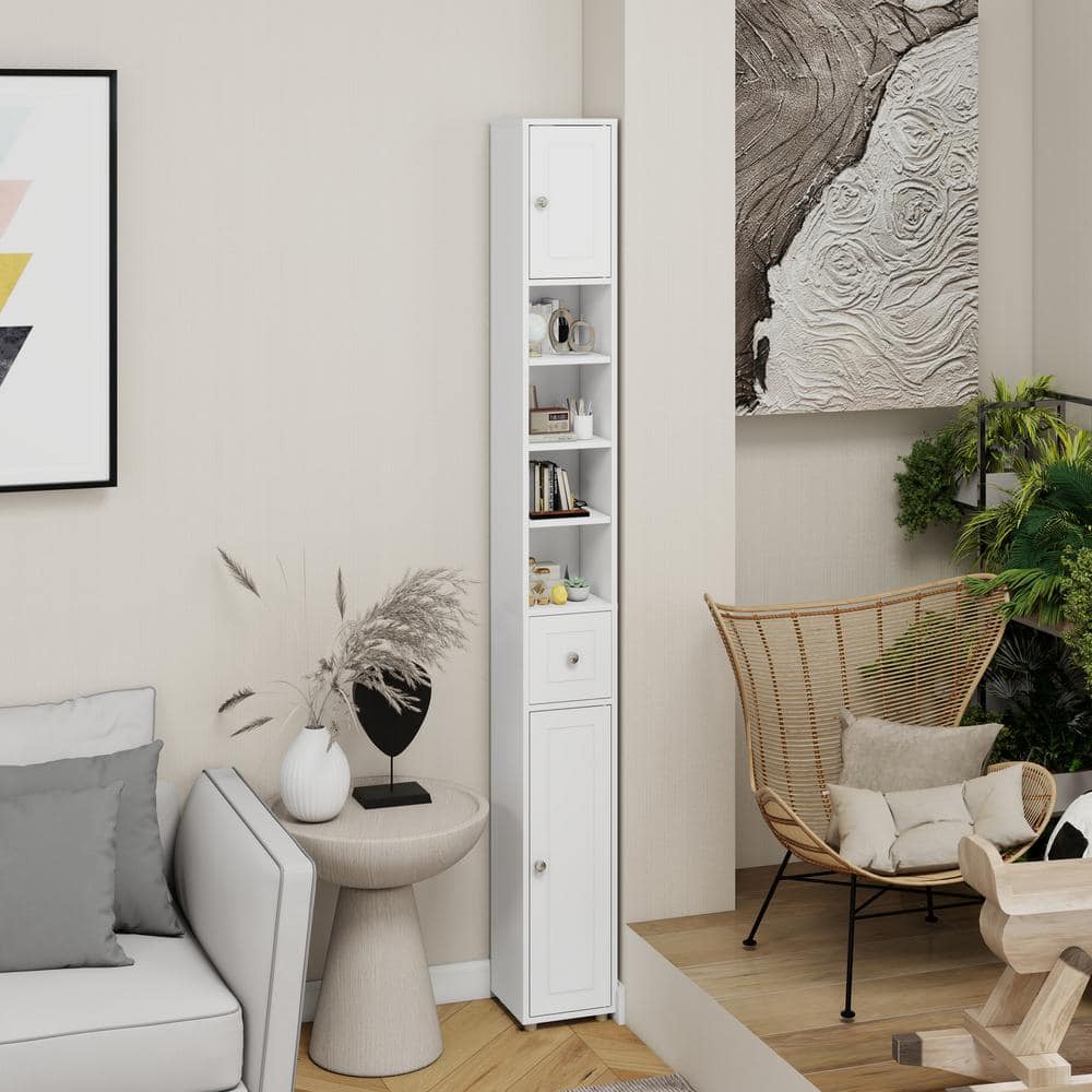 Unbranded 8 in. W x 8 in. D x 71 in. H White Linen Cabinet Tall Slim Bathroom Storage with 1 Drawer, 2 Doors Adjustable Shelves (3)