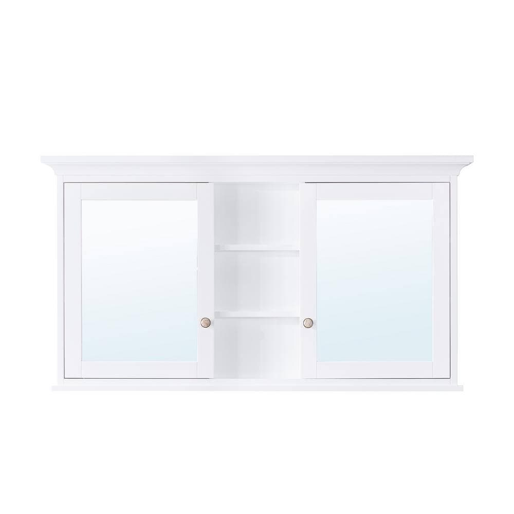 ANGELES HOME 55 in. W 30 in. H Solid Wood Frame Bathroom Medicine Cabinet with Mirror, Soft-Closed Doors, Easy Hang (2)