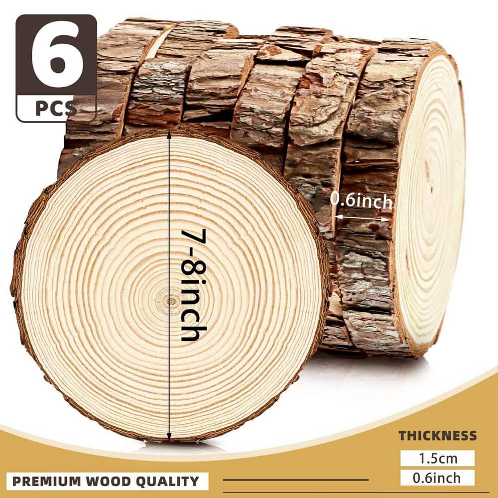 Afoxsos 0.6 in. x 7-8 in. x 7-8 in. Pine Round Wood Slices Project Panel 6-Pack for DIY Crafts and Decorations (2)